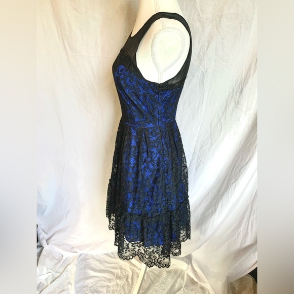 Moulinette Soeurs Black Lace Blue Dress Prom Wedding Guest Whimsigoth Size 0 - Picture 11 of 13